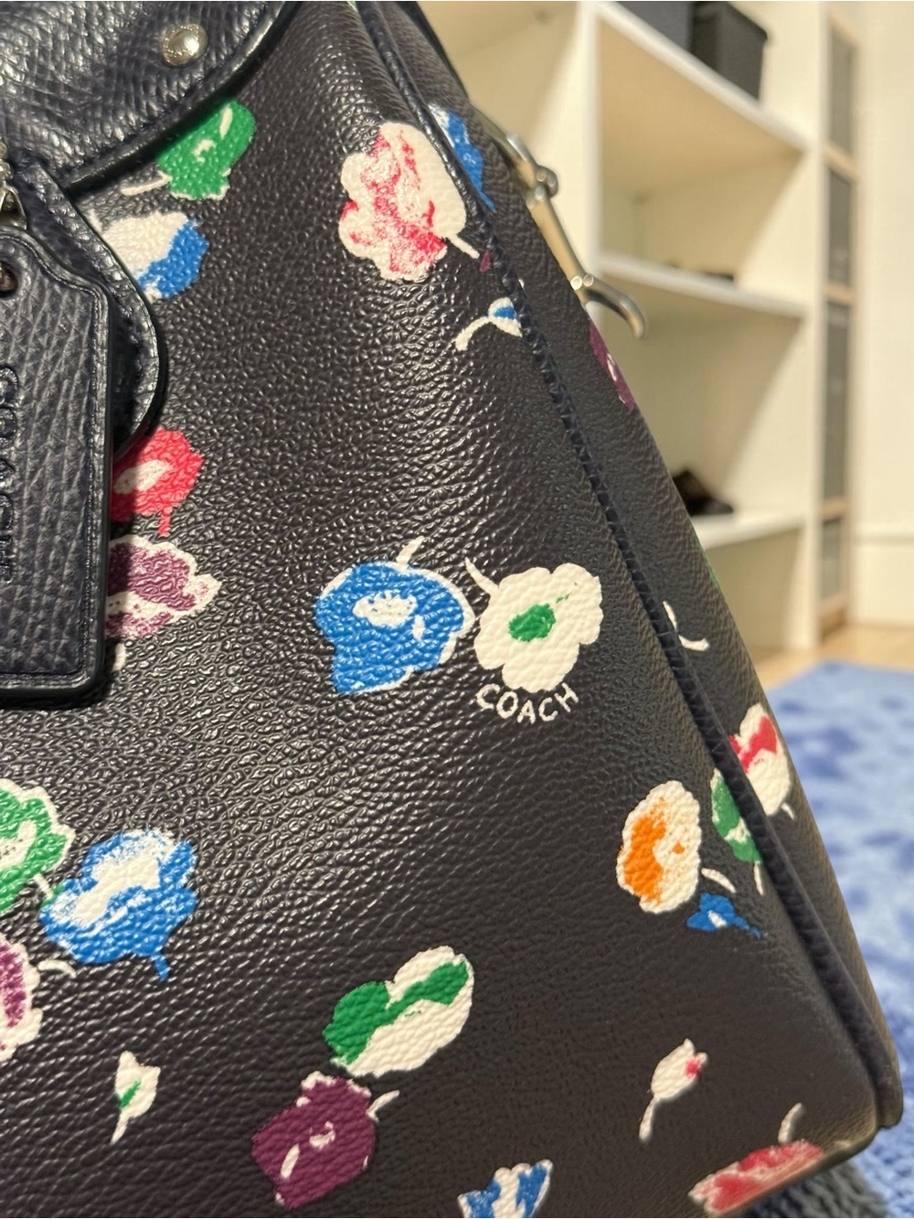 Coach Black Floral Print Leather Satchel with Multicolor Blossoms - Picture 15 of 15